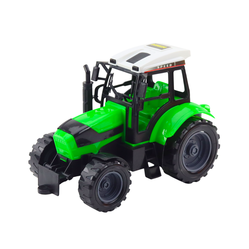 Žaislinio traktoriaus komplektas su sėjamąja, žalias