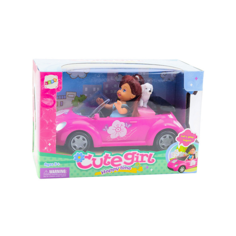 Mini lėlės kabrioletas su lėle ir šuniuku