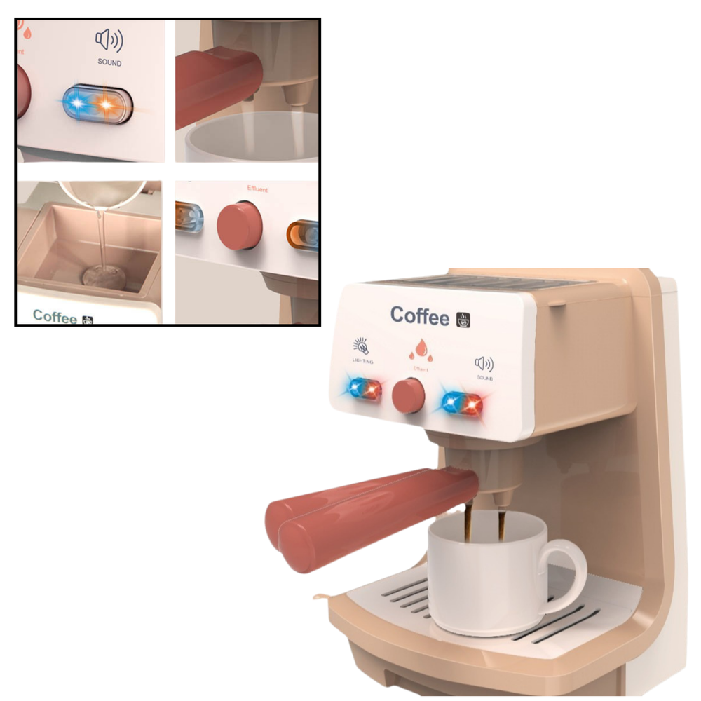 Žaislinis kavos virimo aparatas su šviesos ir garso efektais, rudas