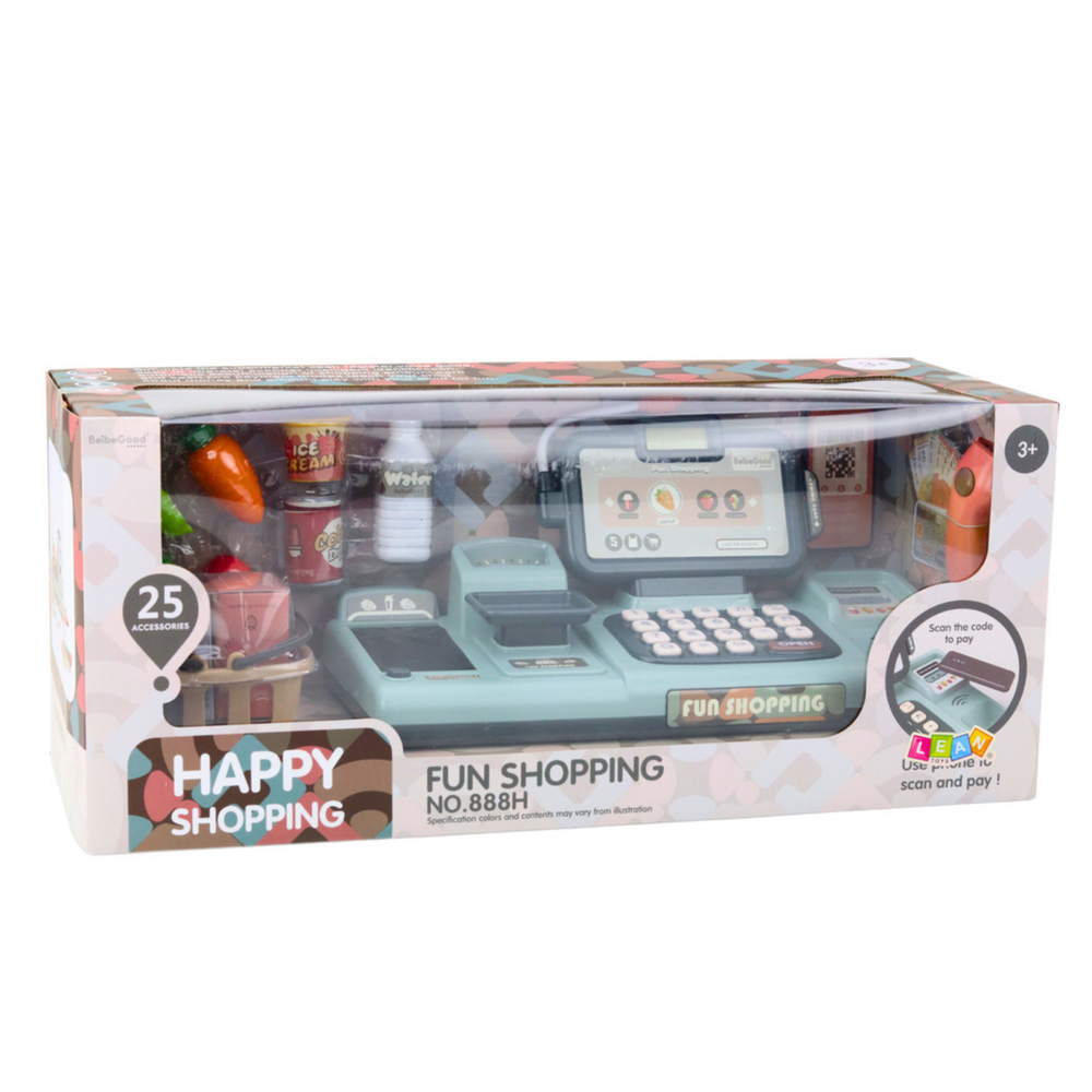 Žaislinis maisto produktų kasos rinkinys su 25 el.