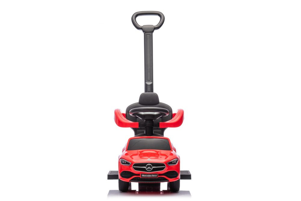 Paspiriamas vaikiškas automobilis Mercedes 3in1 su rankena, raudonas