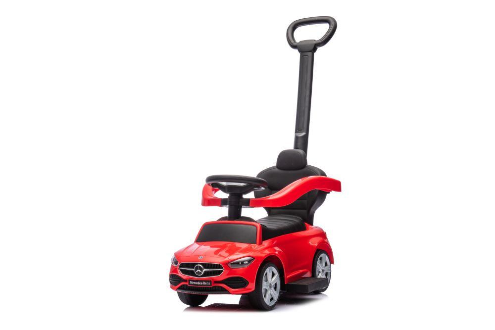 Paspiriamas vaikiškas automobilis Mercedes 3in1 su rankena, raudonas