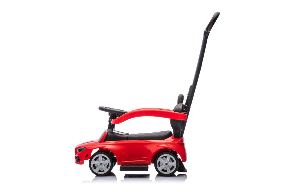 Paspiriamas vaikiškas automobilis Mercedes 3in1 su rankena, raudonas