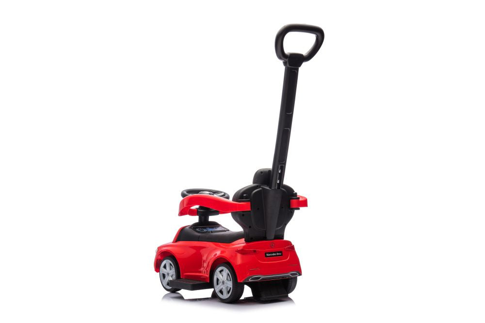 Paspiriamas vaikiškas automobilis Mercedes 3in1 su rankena, raudonas