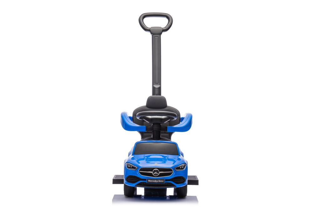 Paspiriamas vaikiškas automobilis Mercedes 3in1 su rankena, mėlynas