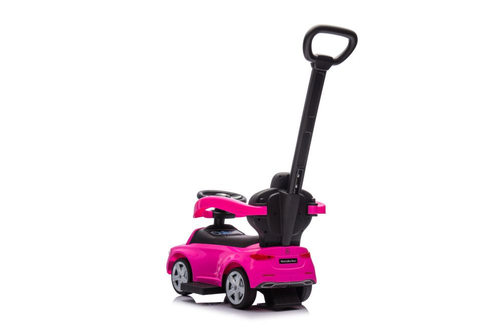 Paspiriamas vaikiškas automobilis Mercedes 3in1 su rankena, rožinis