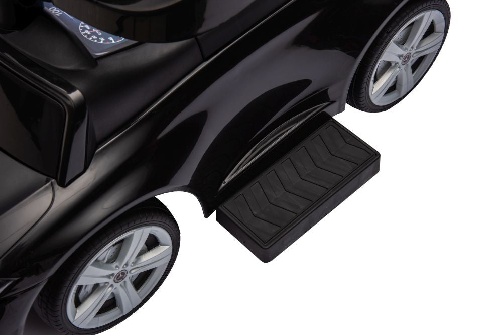 Paspiriamas vaikiškas automobilis Mercedes 3in1 su rankena, juodas