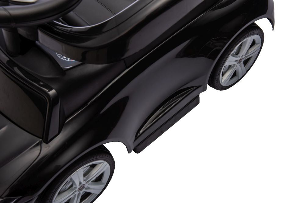 Paspiriamas vaikiškas automobilis Mercedes 3in1 su rankena, juodas