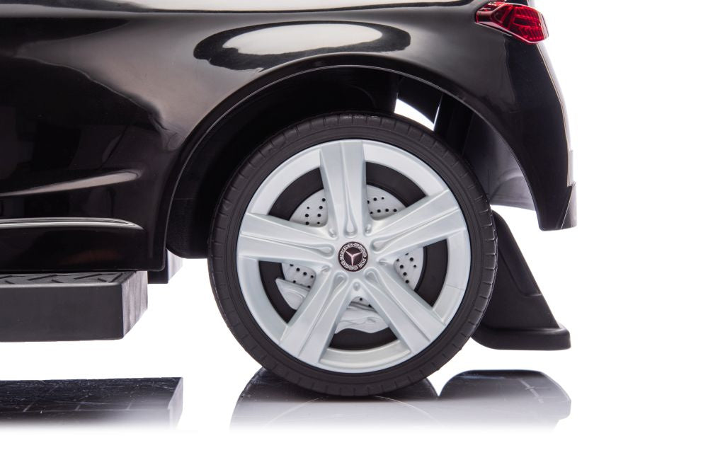 Paspiriamas vaikiškas automobilis Mercedes 3in1 su rankena, juodas