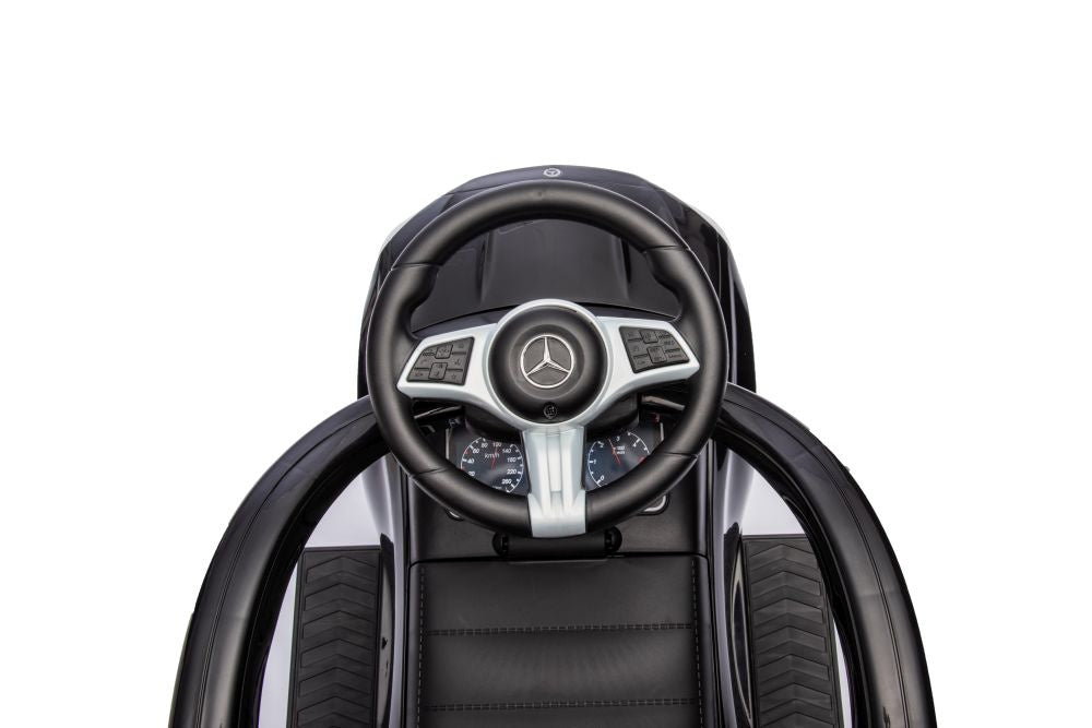 Paspiriamas vaikiškas automobilis Mercedes 3in1 su rankena, juodas