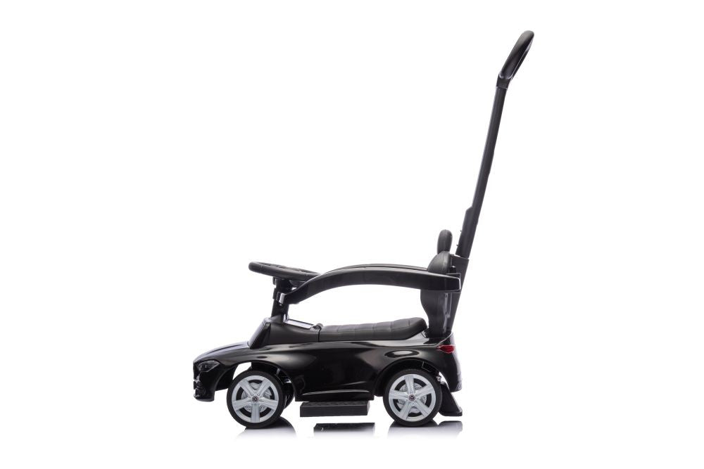 Paspiriamas vaikiškas automobilis Mercedes 3in1 su rankena, juodas