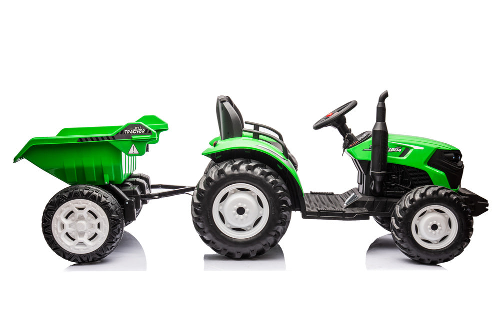 Vienvietis elektrinis traktorius vaikams HC-306 su priekaba 24V, žalias