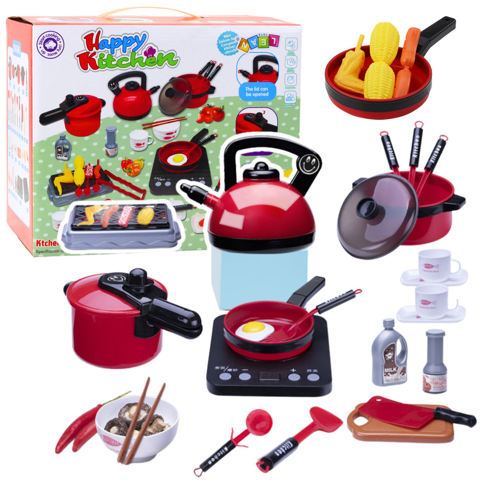 Žaislinis virtuvės puodų rinkinys su interaktyvia kaitlente 36 el.