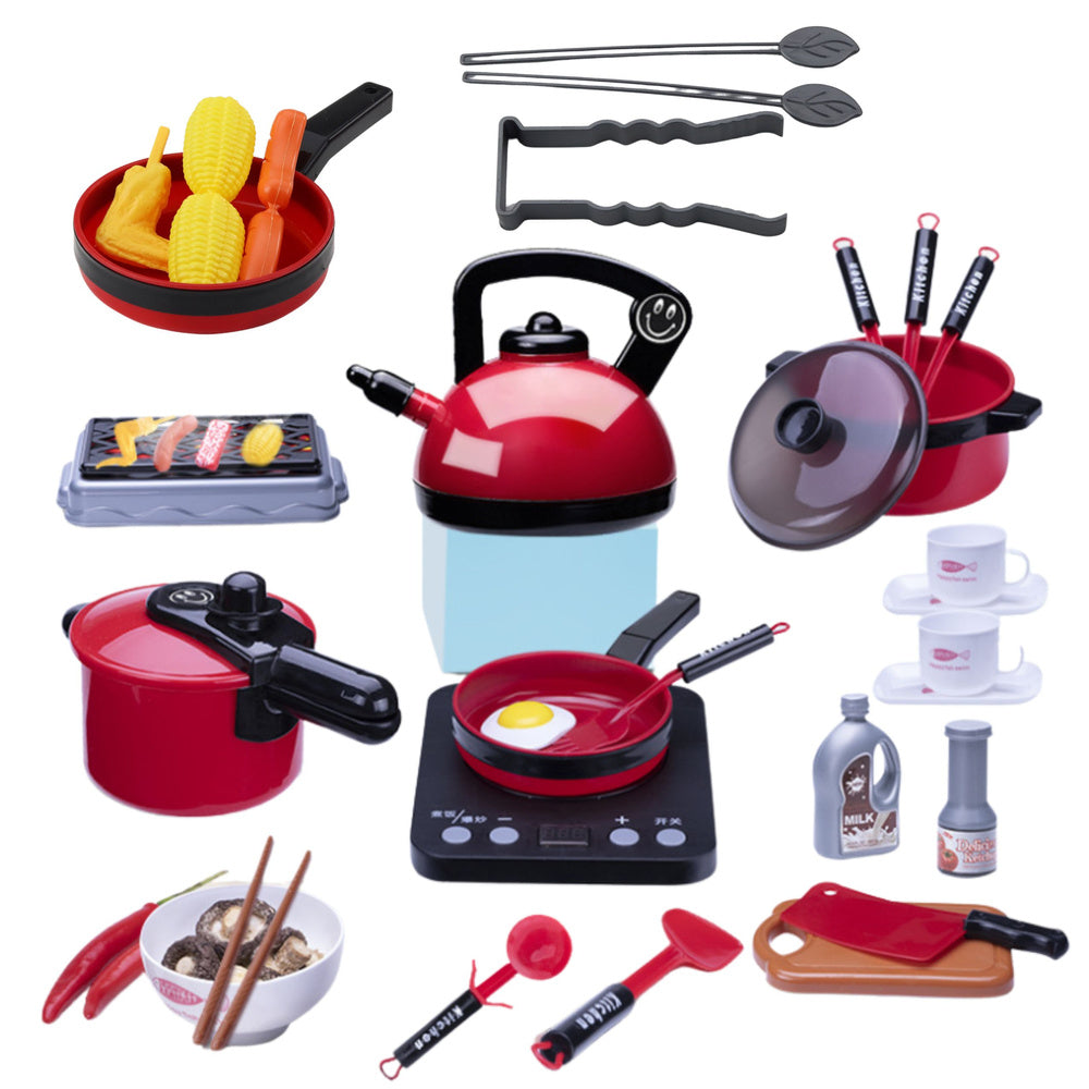 Žaislinis virtuvės puodų rinkinys su interaktyvia kaitlente 36 el.