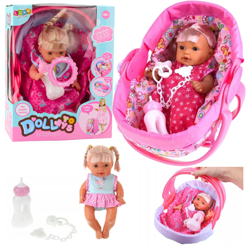 Interaktyvi lėlė kūdikis su su šlapinimosi funkcija, nešykle ir priedais
