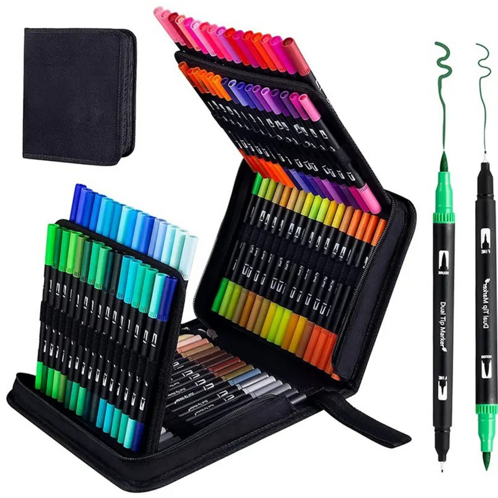 Spalvotų dvipusių vandeniui atsparių rašiklių rinkinys, 120 vnt.