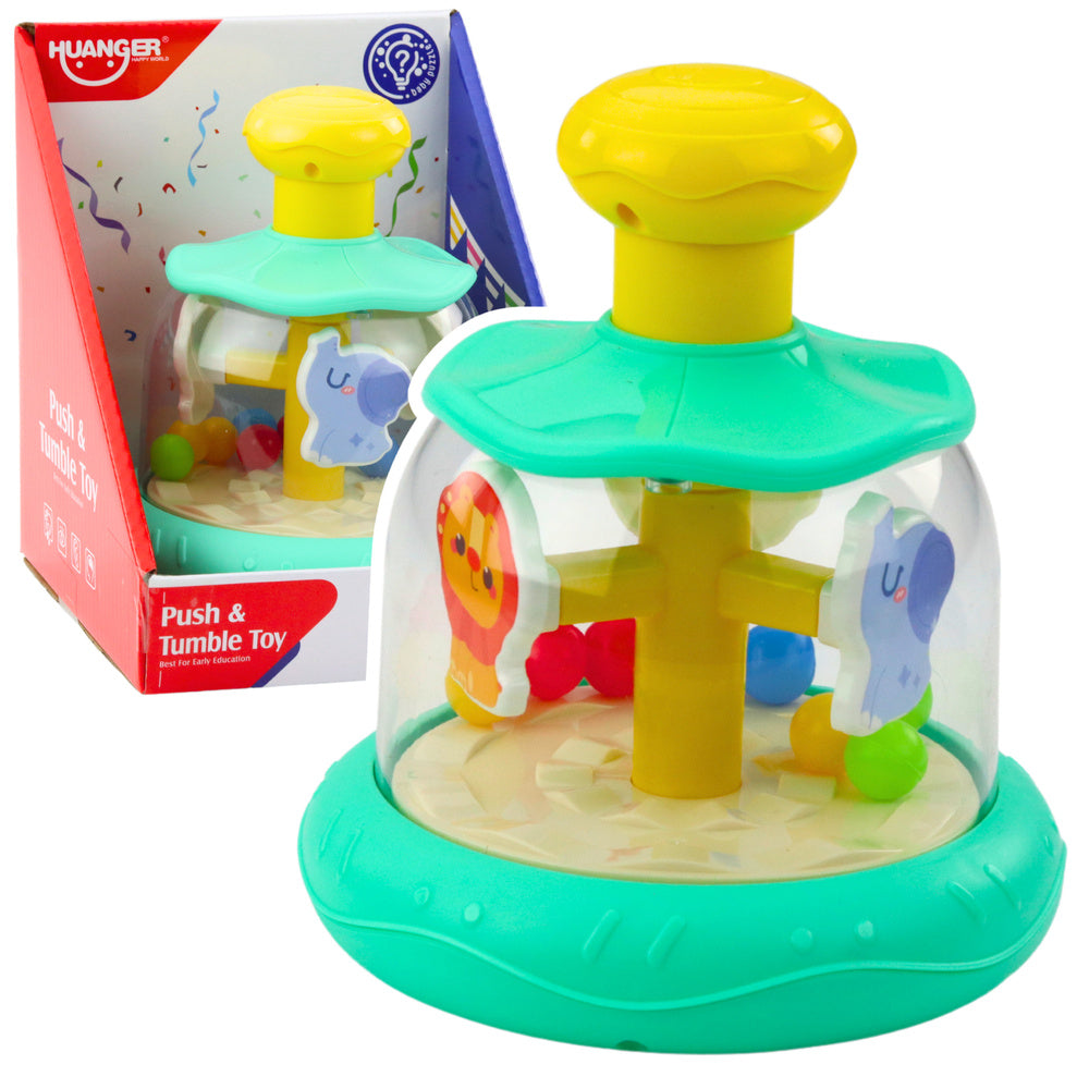 Žaislinė karuselė su rutuliukais ir gyvūnais, žalia