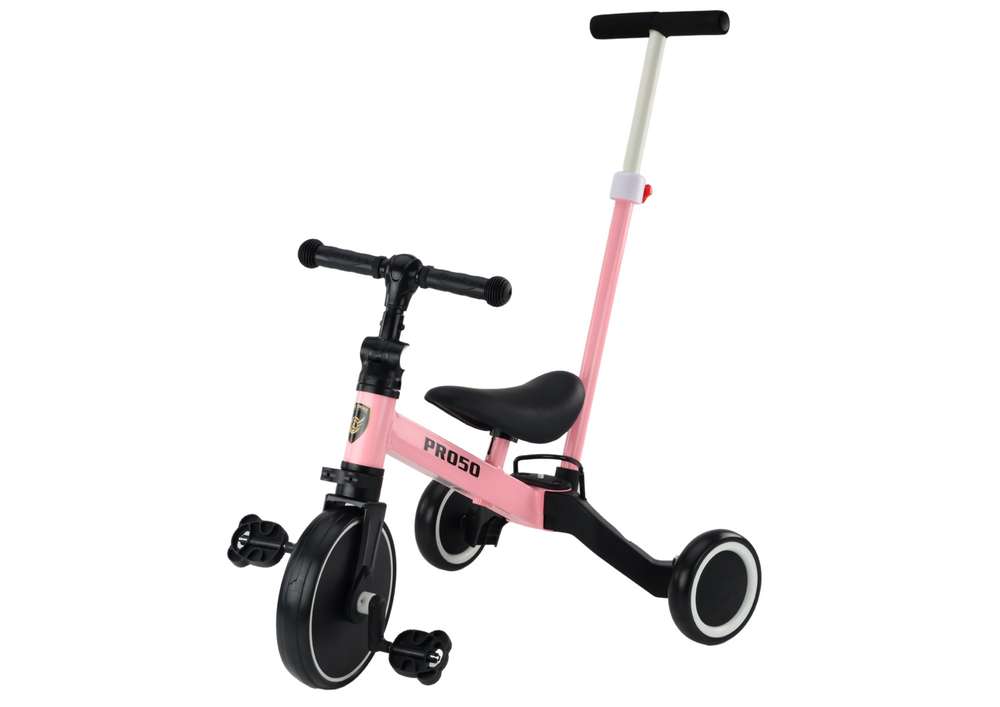 Triratukas su rankena PRO50 vaikams 2in1, rožinis