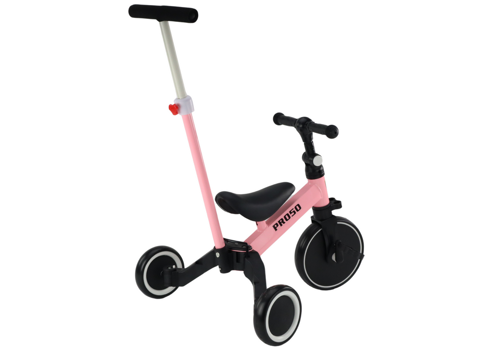 Triratukas su rankena PRO50 vaikams 2in1, rožinis