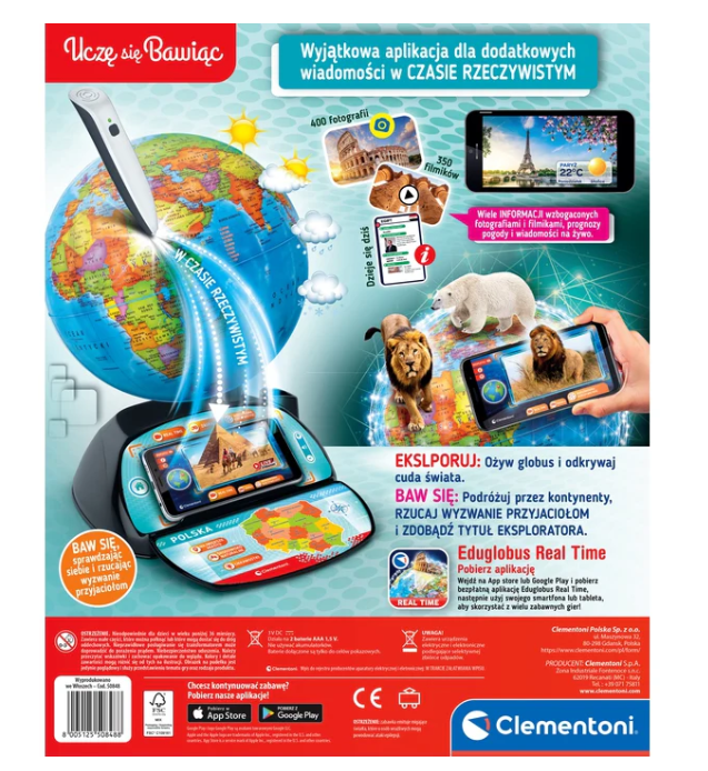 Interaktyvus mokomasis gaublys vaikams, Clementoni 50848