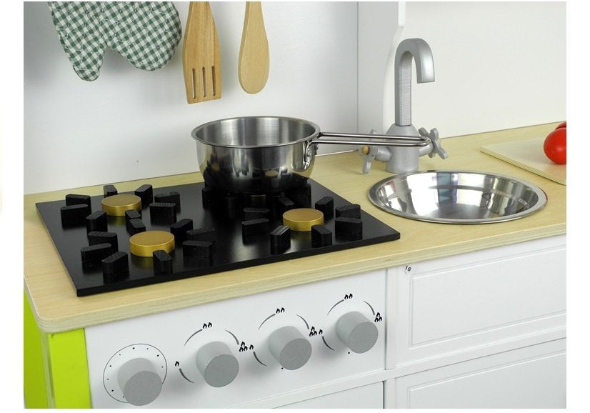 Medinė virtuvėlė vaikams,  baltai žalia