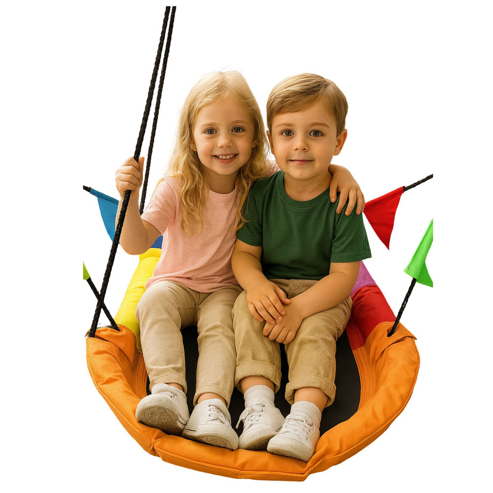 Sodo sūpynės vaikams „Gandro lizdas“ 167x75cm, spalvotos