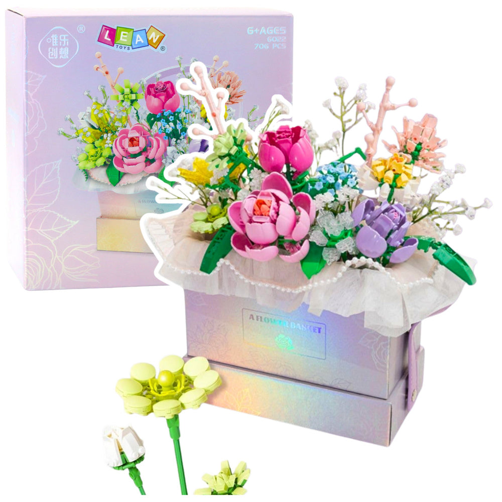 Konstruktoriaus rinkinys vaikams  “Gėlių dėžutė” su LED apšvietimu 706 el., violetinis