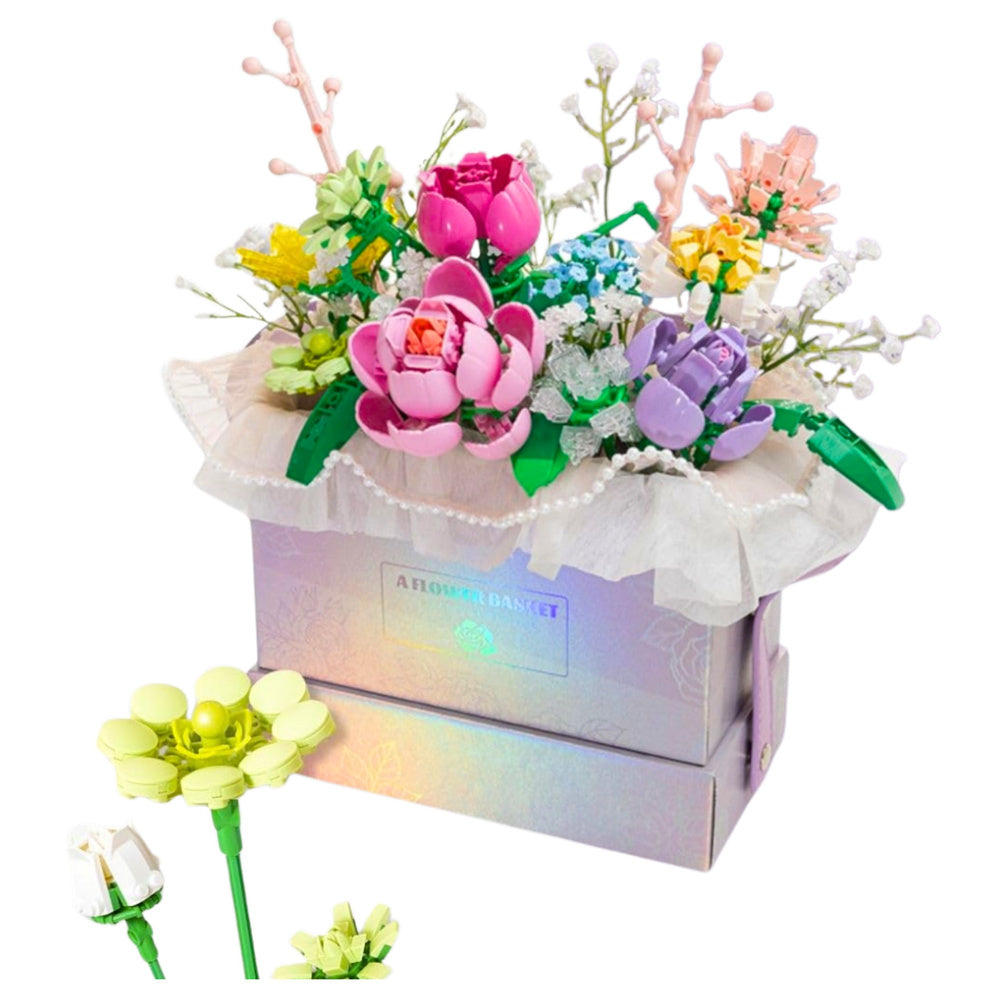 Konstruktoriaus rinkinys vaikams  “Gėlių dėžutė” su LED apšvietimu 706 el., violetinis