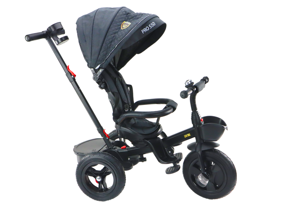 Vaikiškas triratukas PRO550 su stogeliu ir pasukama sėdyne, juodas