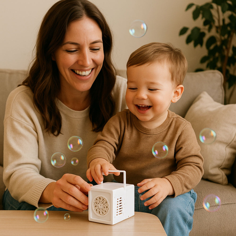 Nešiojamas muilo burbulų aparatas, baltas