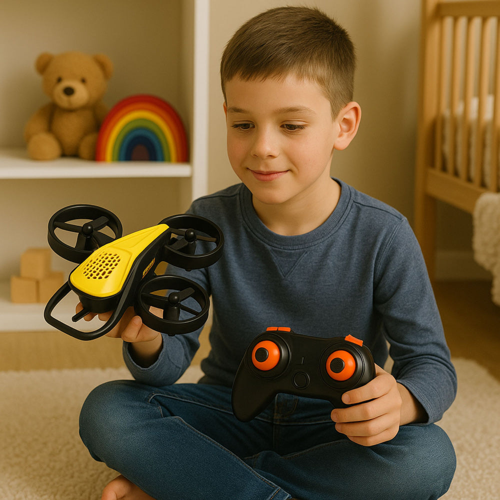 Nuotoliniu būdu valdomas keturių ašių akrobatinis dronas Syma X36, geltonas