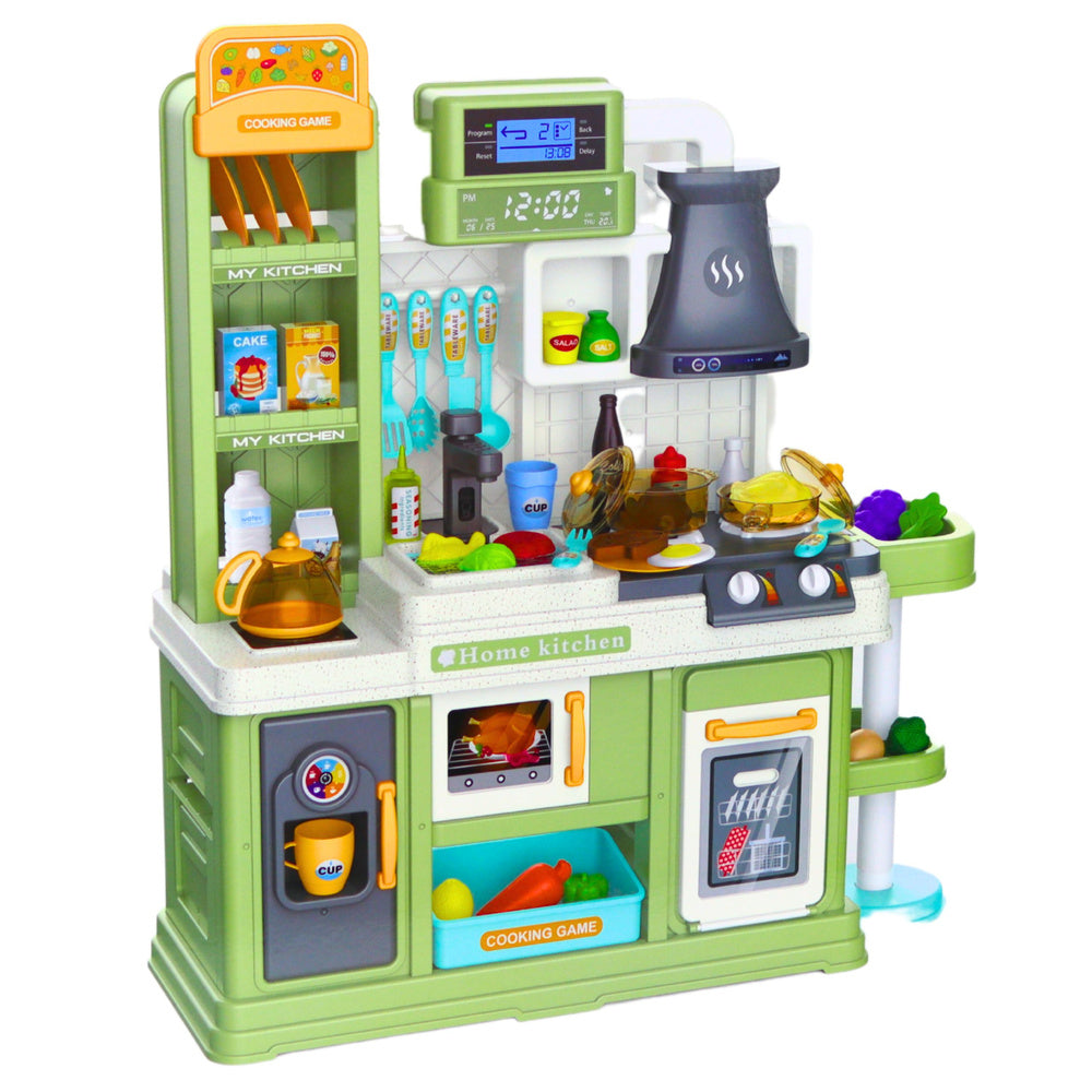 Žaislinė virtuvėlė su garso, šviesos ir garų efektais 64 vnt., žalia