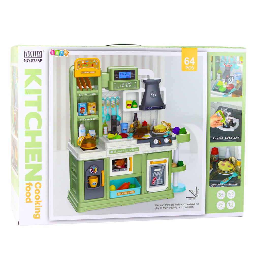 Žaislinė virtuvėlė su garso, šviesos ir garų efektais 64 vnt., žalia