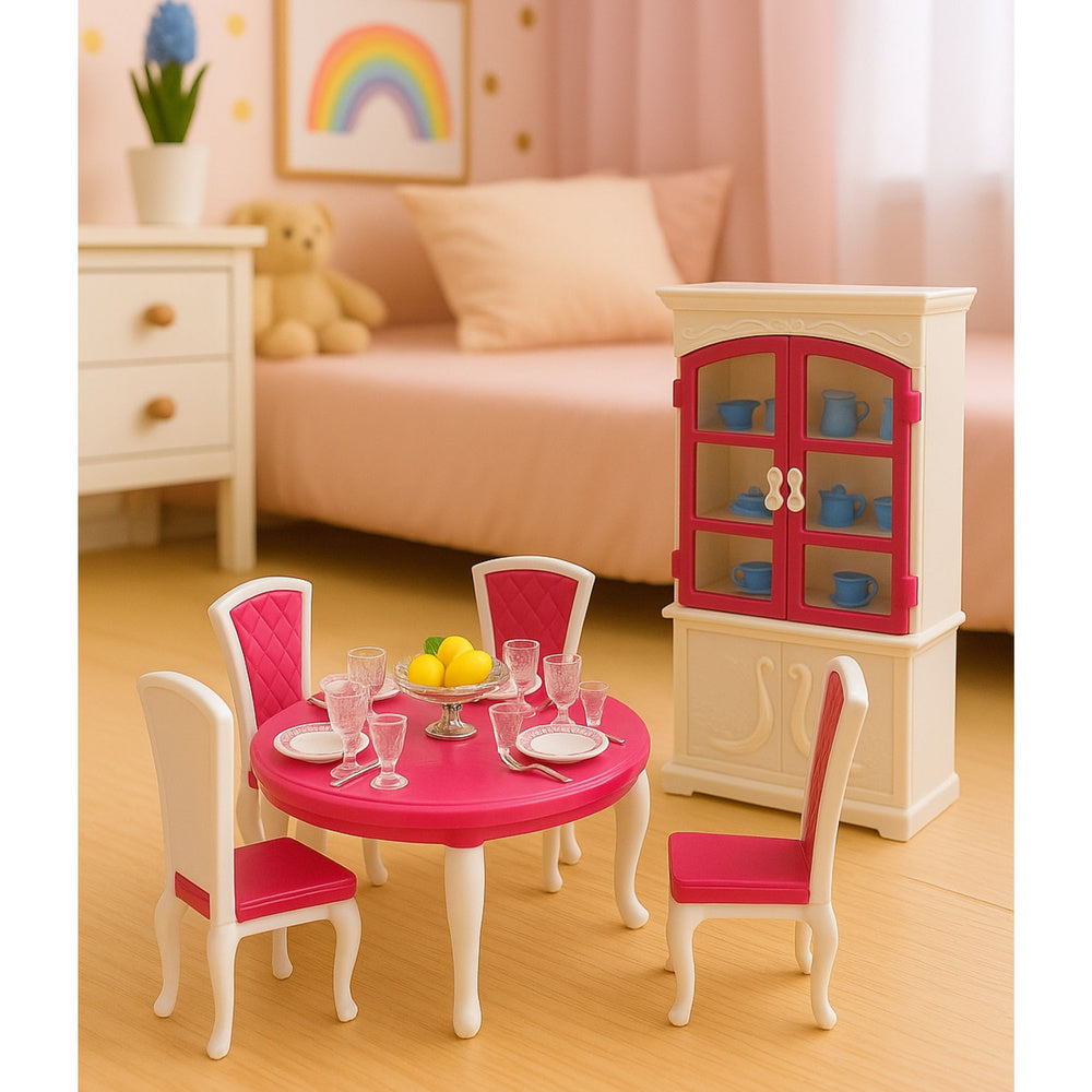 Žaislinis valgomojo komplektas lėlėms su priedais