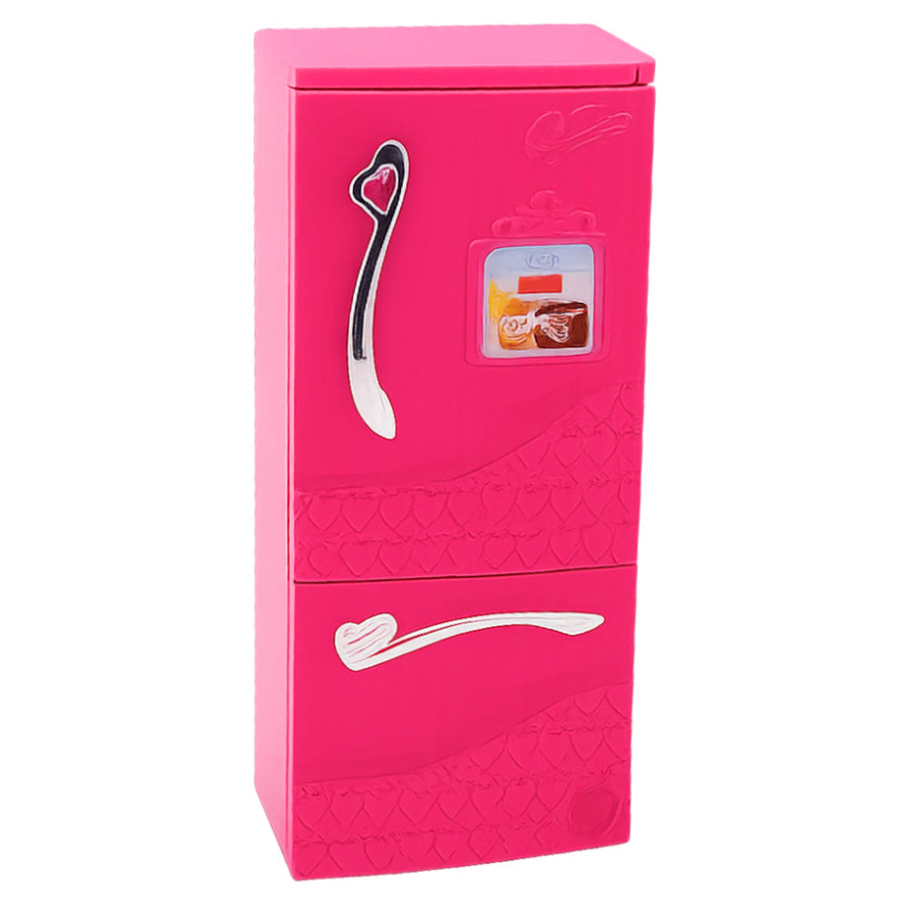 Lėlių virtuvės komplektas su šaldytuvu, orkaite ir priedais, rožinis