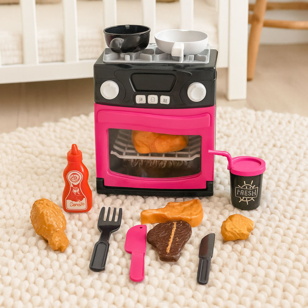 Interaktyvi viryklė su orkaite vaikams su šviesomis ir garsais, rožinė