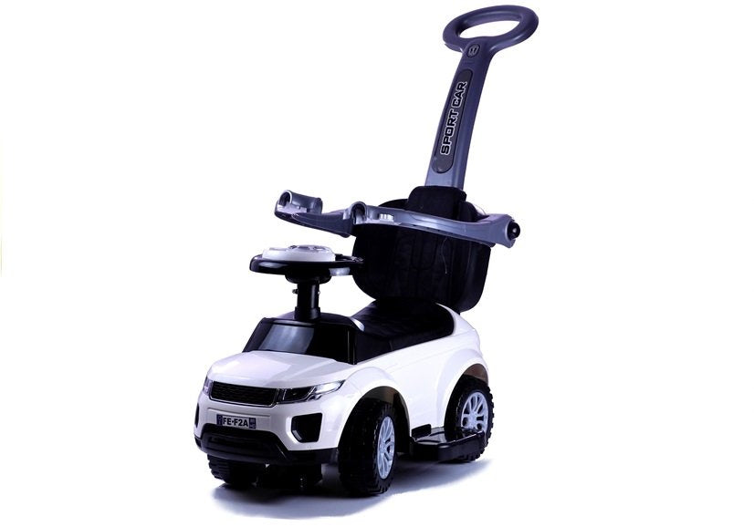 Paspiriamas vaikiškas automobilis - stumdukas su rankena tėvams 614W, baltas