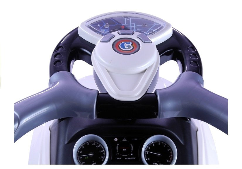 Paspiriamas vaikiškas automobilis - stumdukas su rankena tėvams 614W, baltas