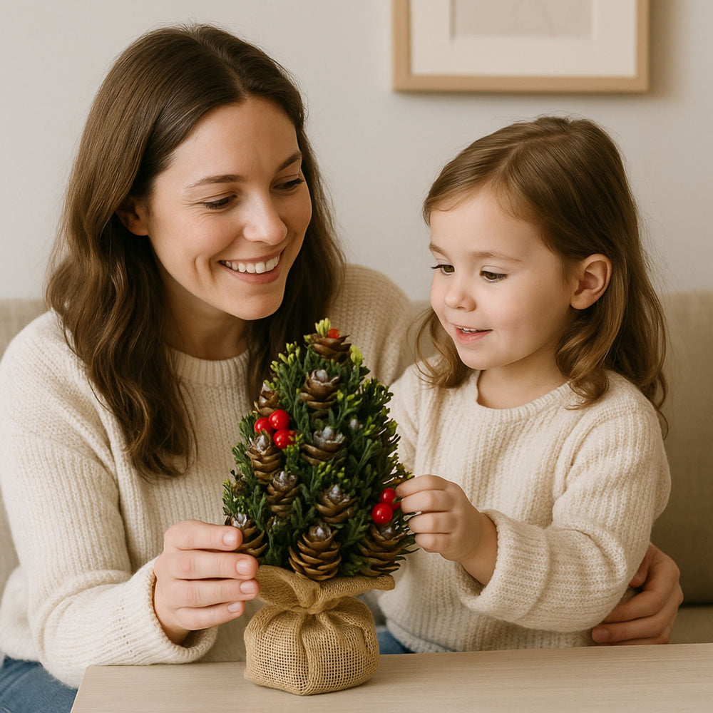 Dirbtinė dekoratyvinė Kalėdų eglutė su papuošimais 17x10cm