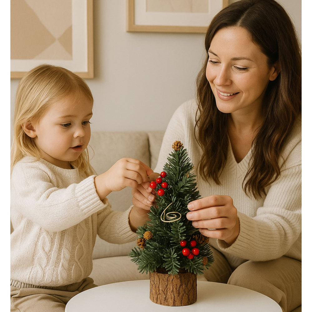 Dekoratyvinė Kalėdų eglutė su papuošimais 26x12cm