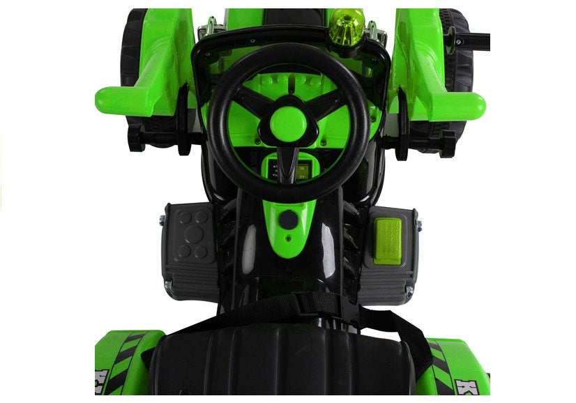 Elektrinis vaikiškas traktorius su krautuvu Žalias