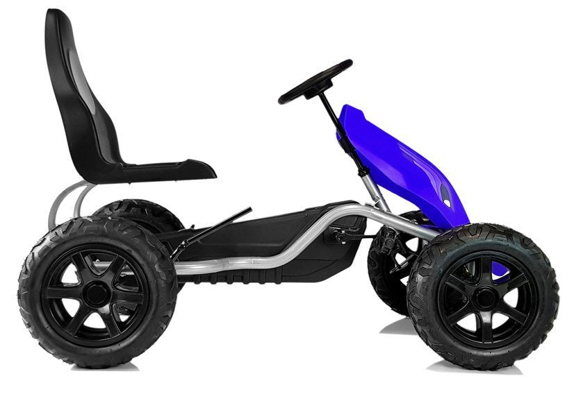 Pedalais minamas velomobilis su pripučiamais ratais B012, mėlynas