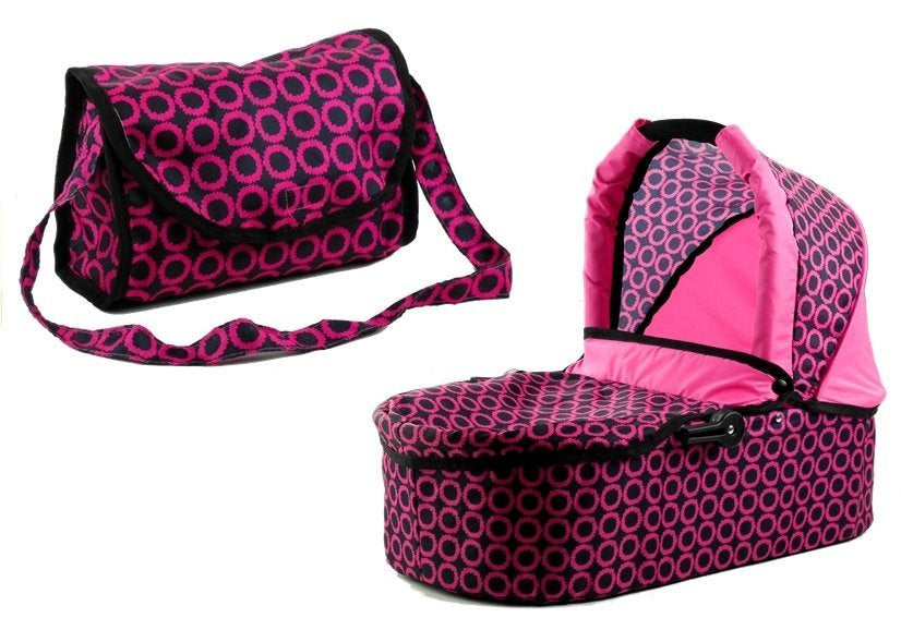 Daugiafunkcinis lėlių vežimėlis „Alice“, rožinės ir juodos spalvos