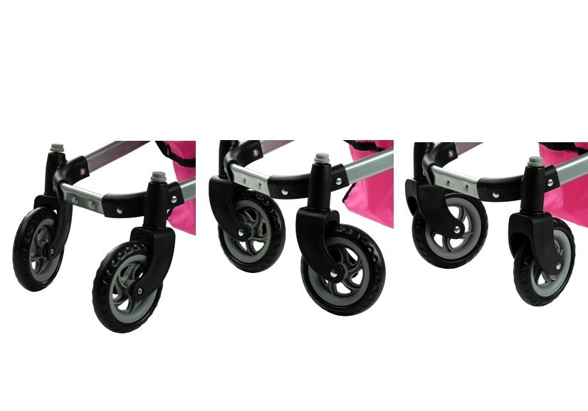 Lėlių vežimėlis su krepšiu 2in1, rožinis