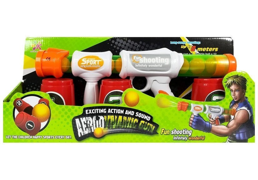 Šautuvas su minkštais kamuoliukais ir taikiniais