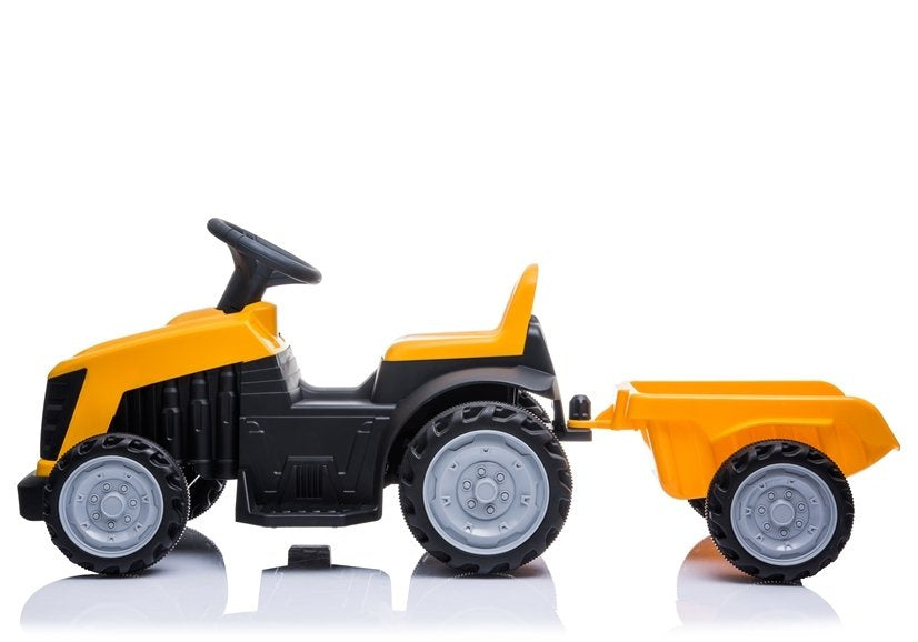 Vienvietis elektrinis traktorius vaikams su priekaba TR1908T, geltonas