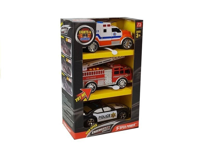 Specialiųjų tarnybų automobilių rinkinys su garso ir šviesos efektais