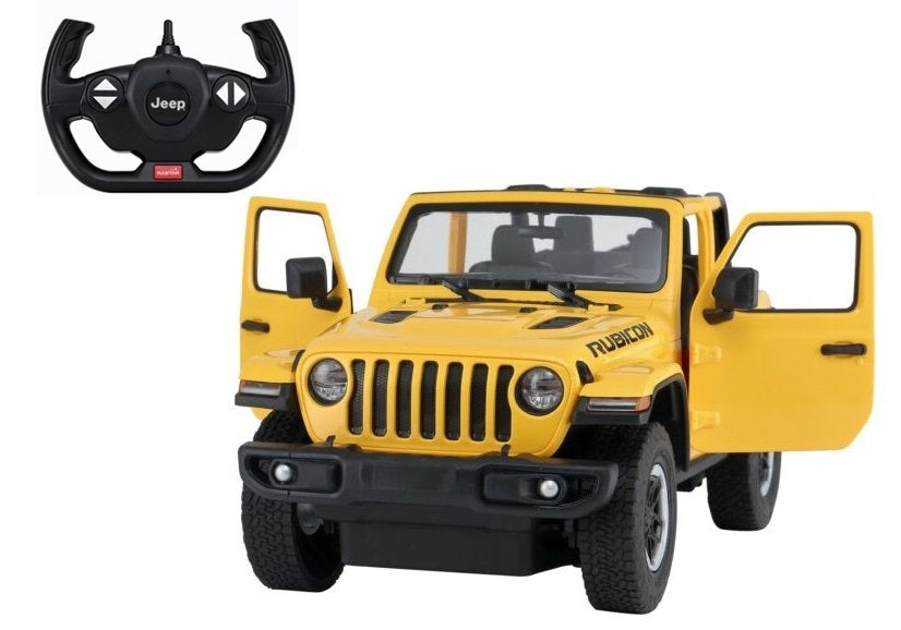 Nuotoliniu būdu valdomas Jeep Wrangler Rubicon visureigis 1:14, geltonas