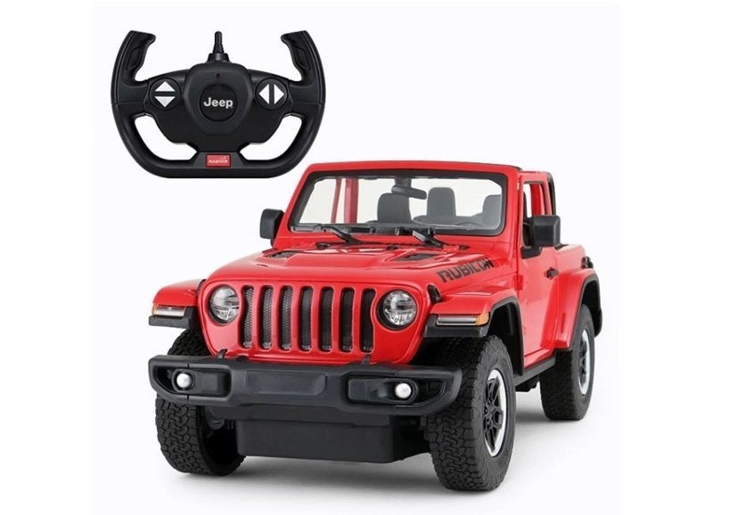 Nuotoliniu būdu valdomas Jeep Wrangler Rubicon visureigis 1:14, raudonas