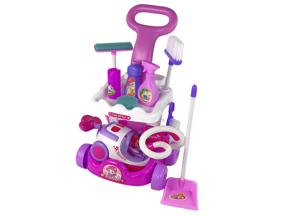 Valymo vežimėlis su priedais, rožinis